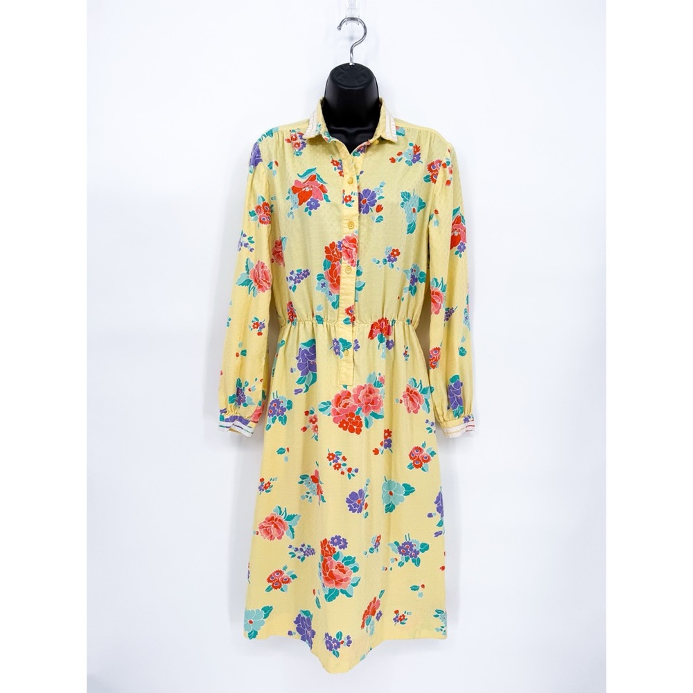 Vintage Tanner Cottagecore Floral Midi Length Shirt Dress Yellow Size 10